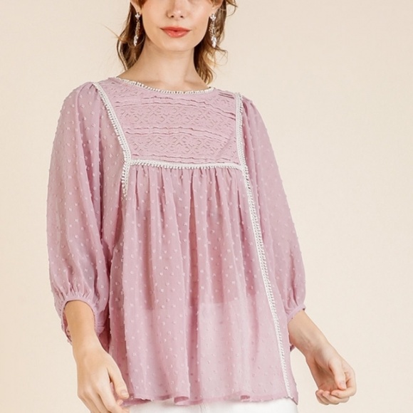 Umgee Lace Sheer Long Sleeve Top main image 0